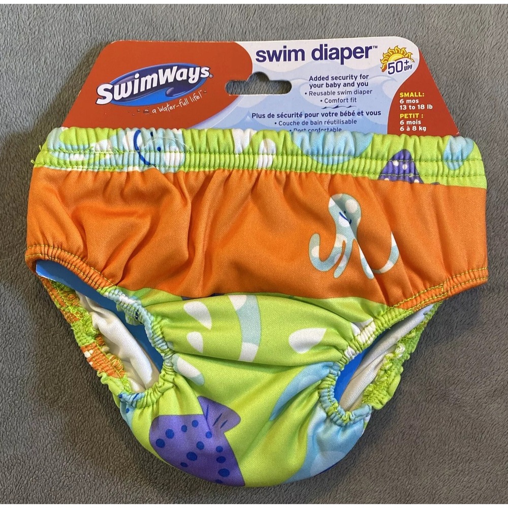 SwimWays Reusable Swim‎ Diaper, Octopus Design Small  6 Months 13-18 lbs NEW
